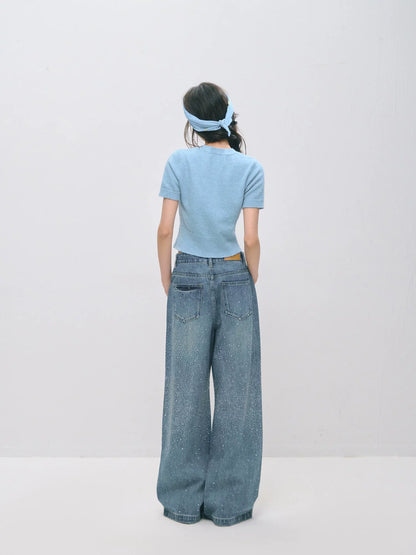 Vintage Straight-Leg Sparkle Denim Jeans