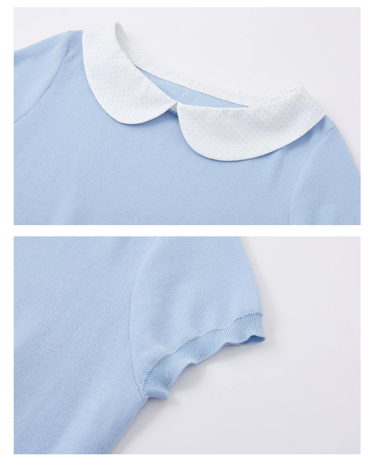 Peter Pan Collar Contrast Knit Short Sleeve Top
