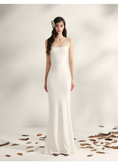 Jasmine Beaded Halter Knit Mermaid Dress