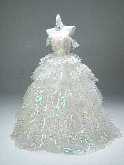 Iridescent Fructose-Sheen Tiered Couture Gown