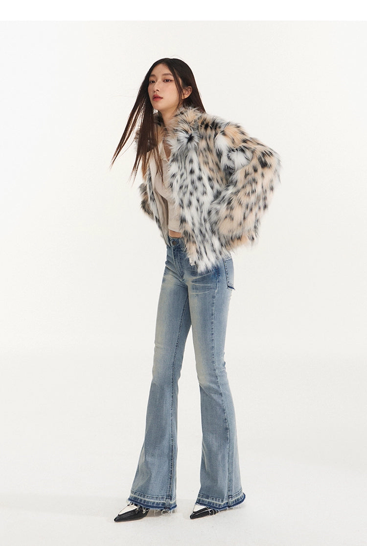 Snow Leopard Faux Fur Jacket