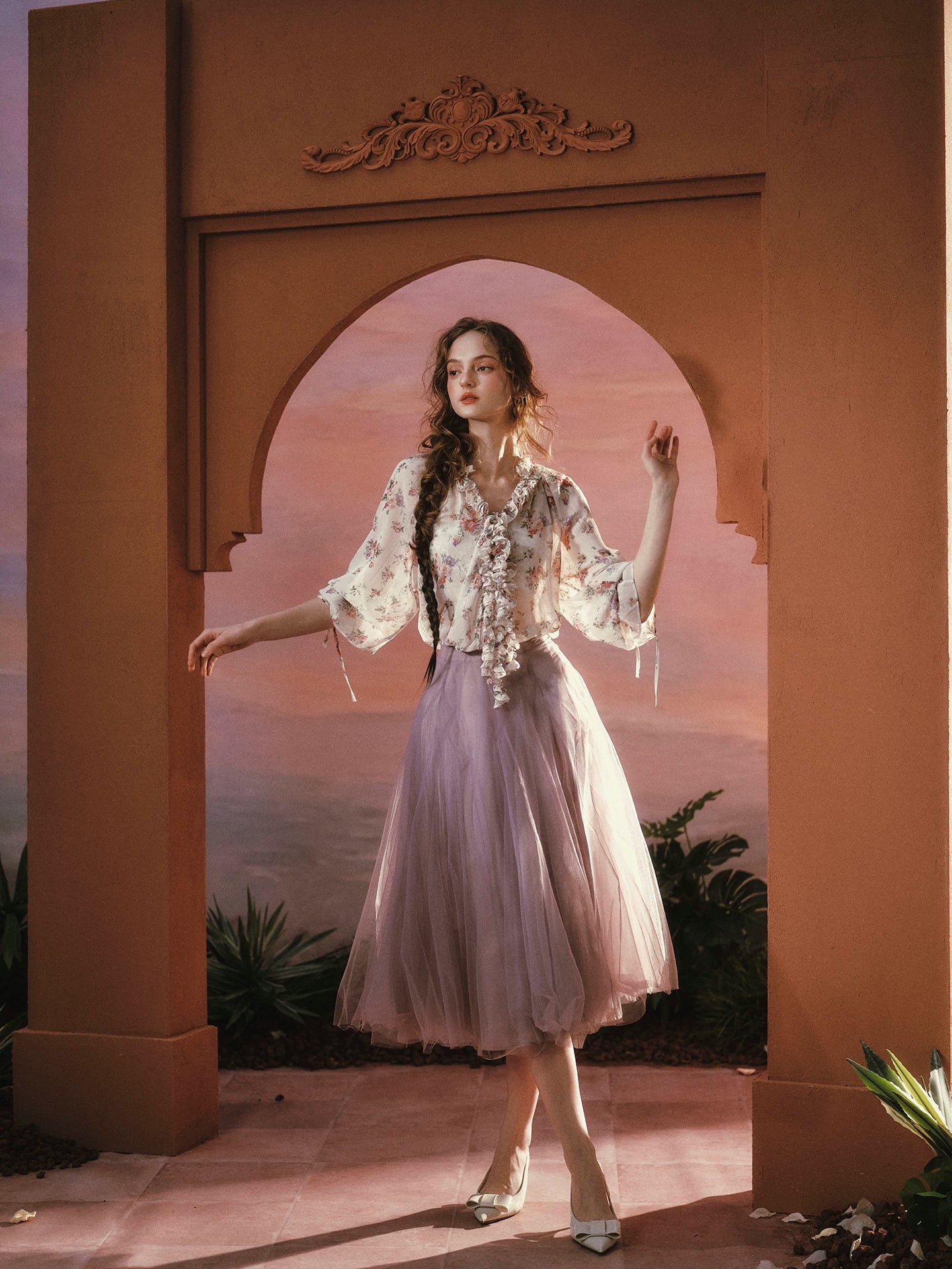 Wisteria Whisper French Romantic Floral Chiffon Shirt