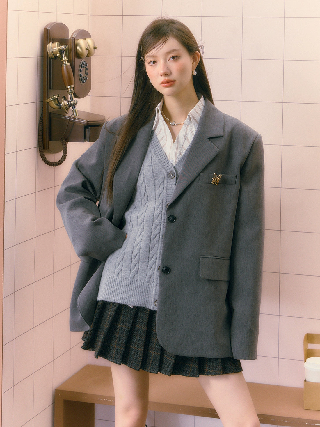Gray Oversized Blazer - CHINASQUAD