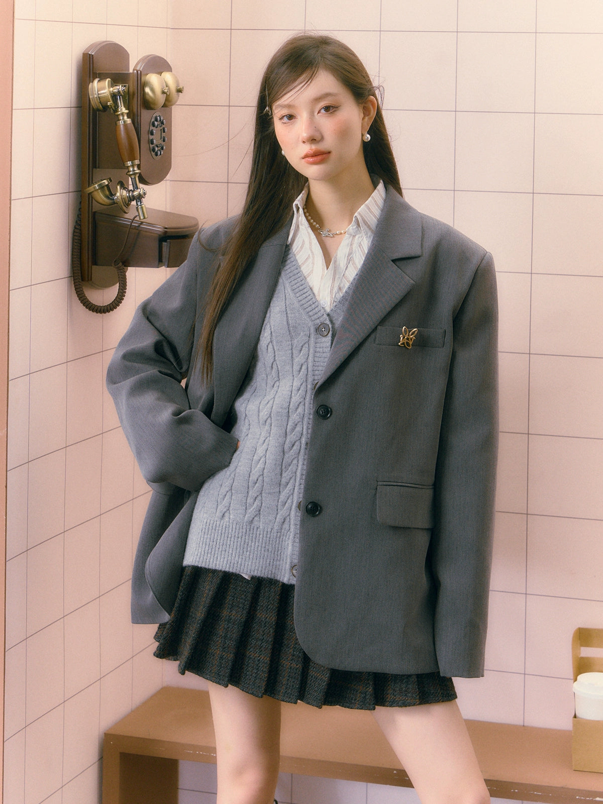 Gray Oversized Blazer - CHINASQUAD