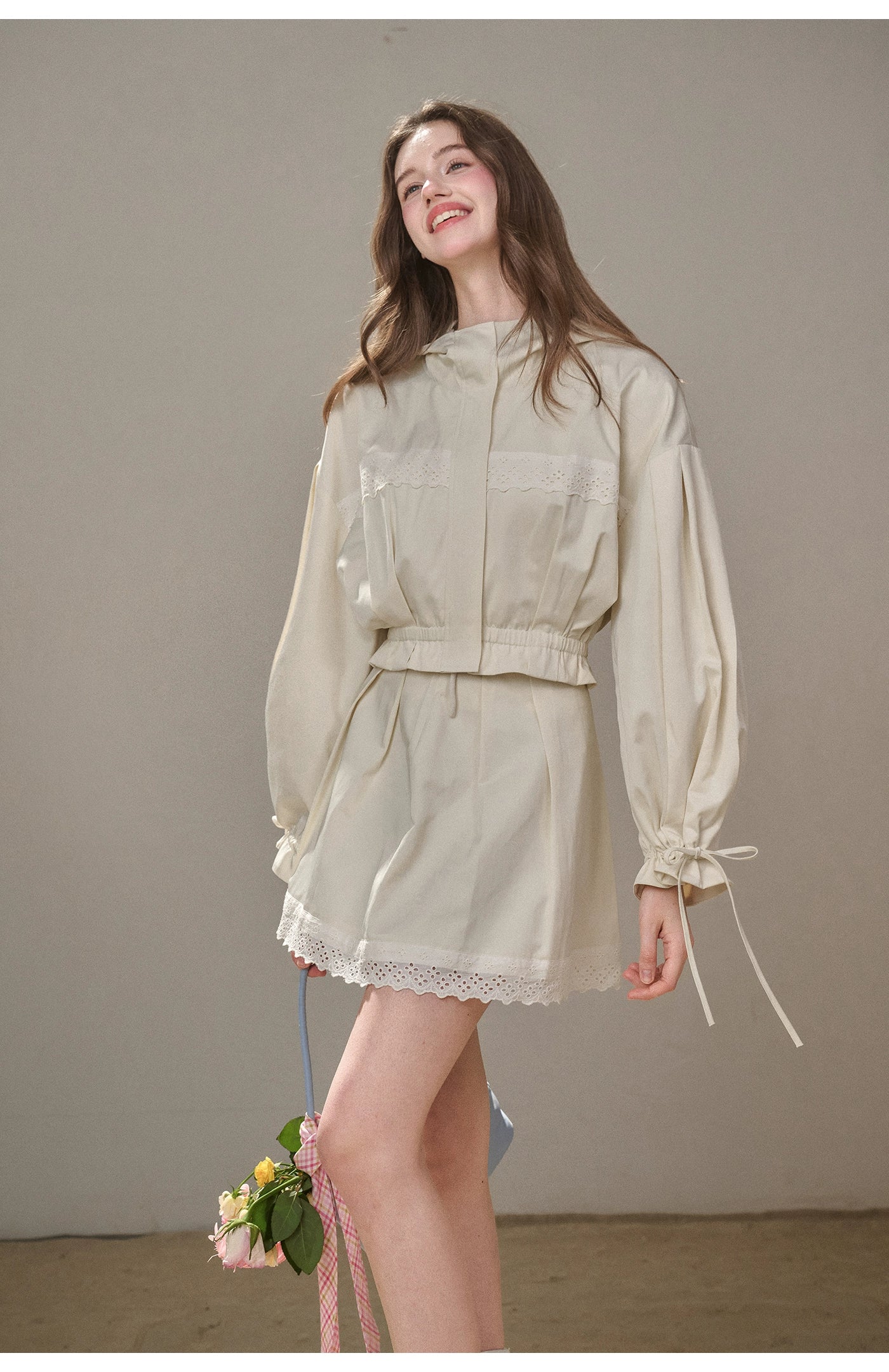 &quot;A Cup of Milk&quot; Relaxed Cotton Trench &amp; Skirt Set