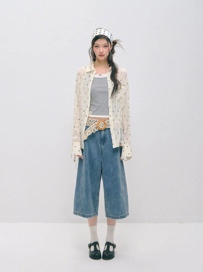 Polka Dot Textured Ruched Shirt