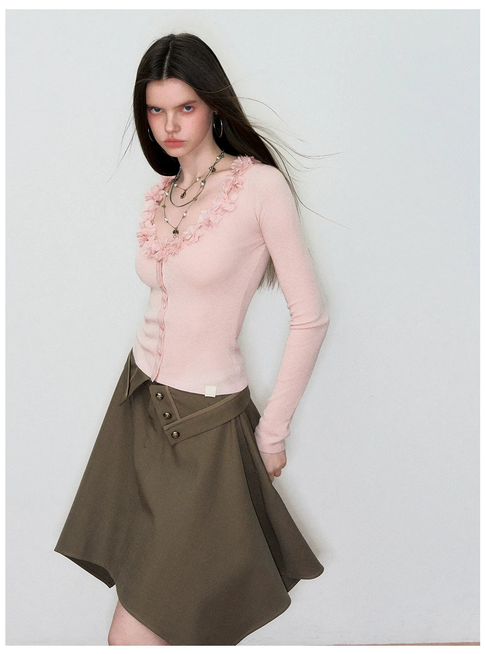 V-Neck Lace-Trim Fitted Knit Cardigan