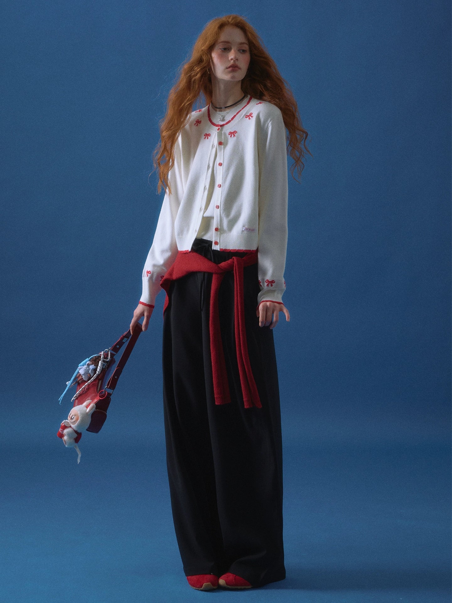 Lace-Trim Waist Tie Wide-Leg Pants