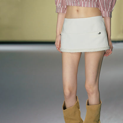 Minimalist Satin Crochet-Trim A-Line Mini Skirt