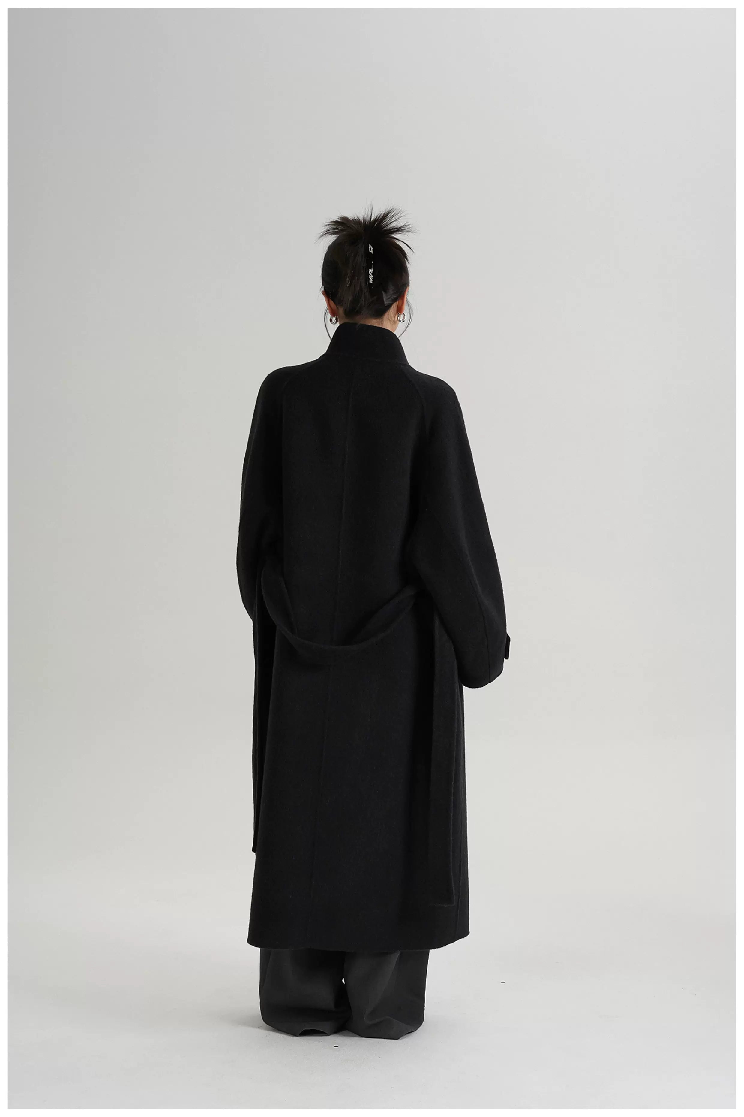 Asymmetric Stand-Collar Double-Faced Wool Coat