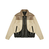 Color-Block Leather Cotton Jacket - CHINASQUAD