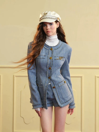 (Final Sale) Vintage Frayed Edge Jacket &amp; Shorts Set - CHINASQUAD