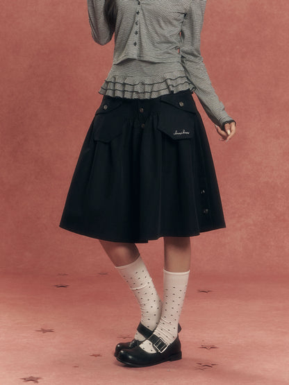 Vintage Washed Denim Utility Midi Skirt