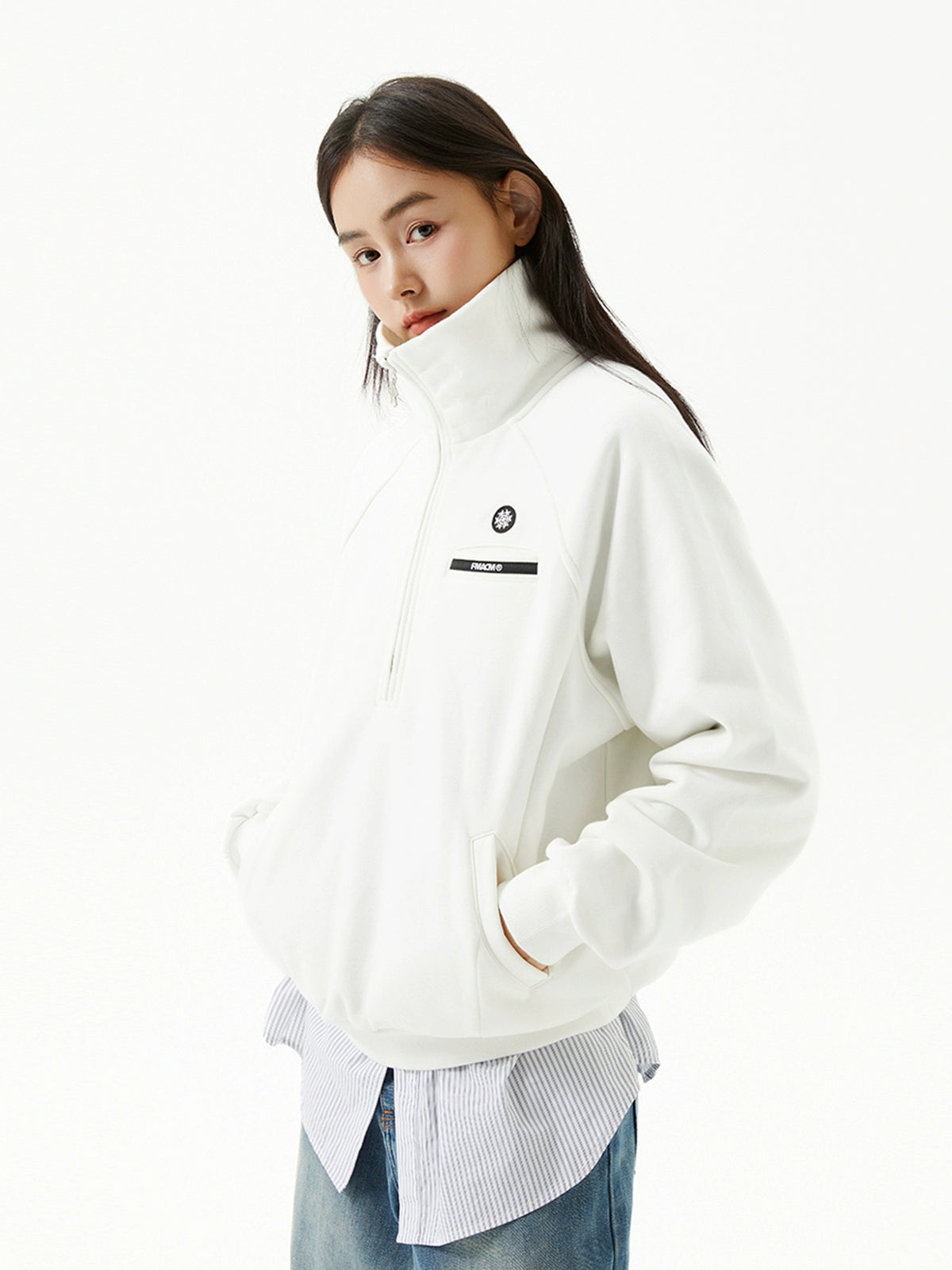 Half-Zip Stand Collar Loose Fit Fleece Sweatshirt