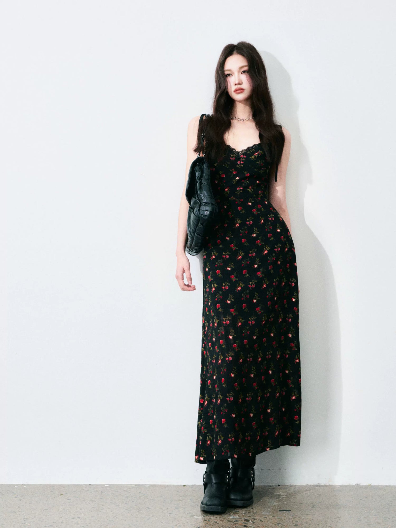 Vintage Floral Tie-Waist A-Line Maxi Dress