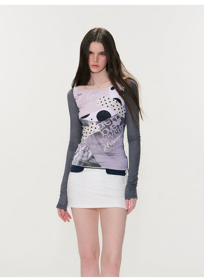 Color-Block Long-Sleeve Graphic T-Shirt