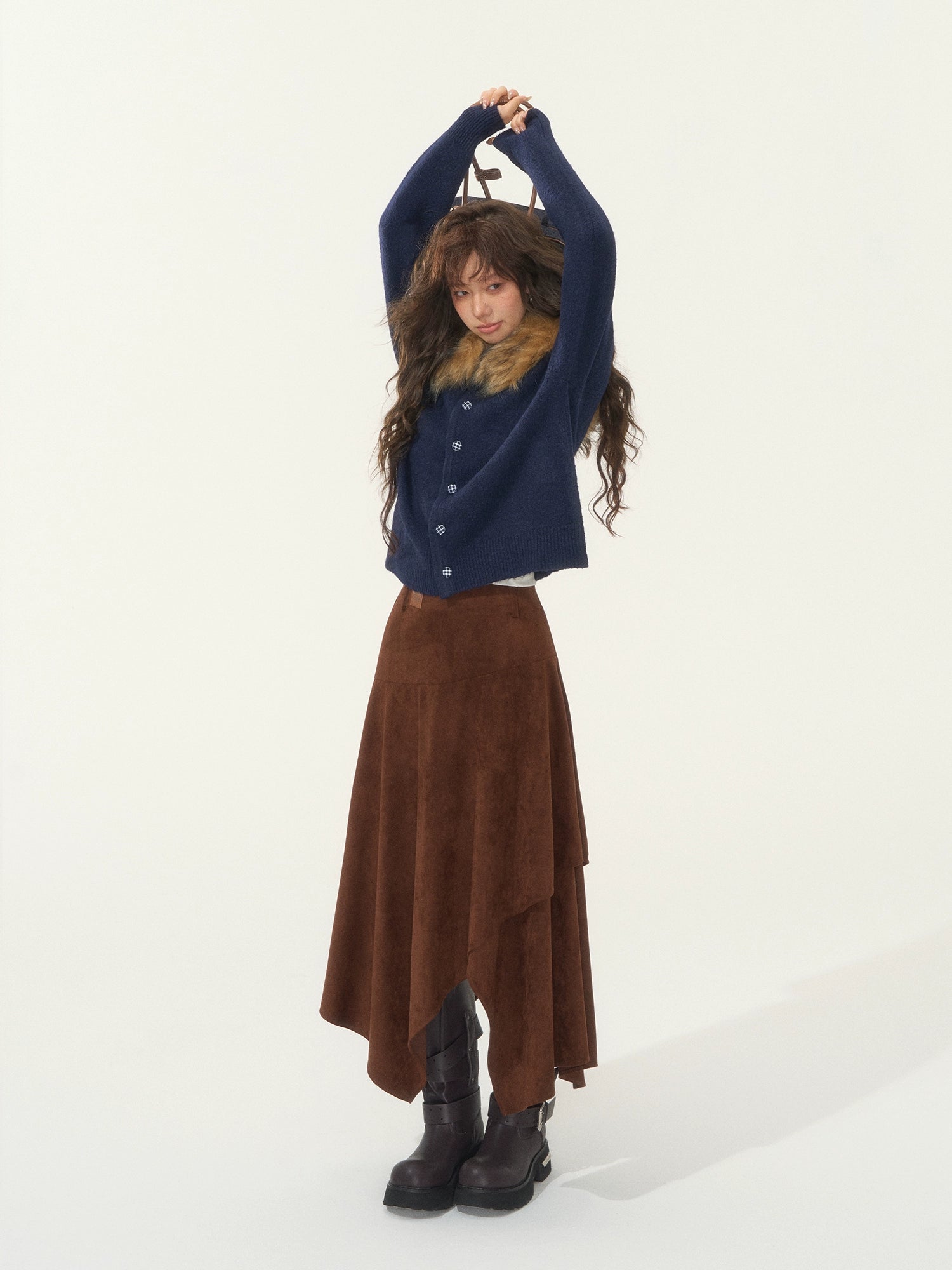 Detachable Fur-Collar Fleece Hooded Cardigan