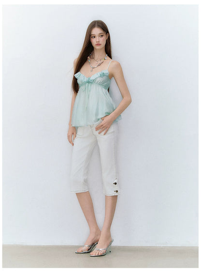 Ruffled Trim Acetate Slim-Fit Camisole