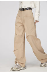 Black & Khaki Star Pleated Utility Wide-Leg Pants - CHINASQUAD