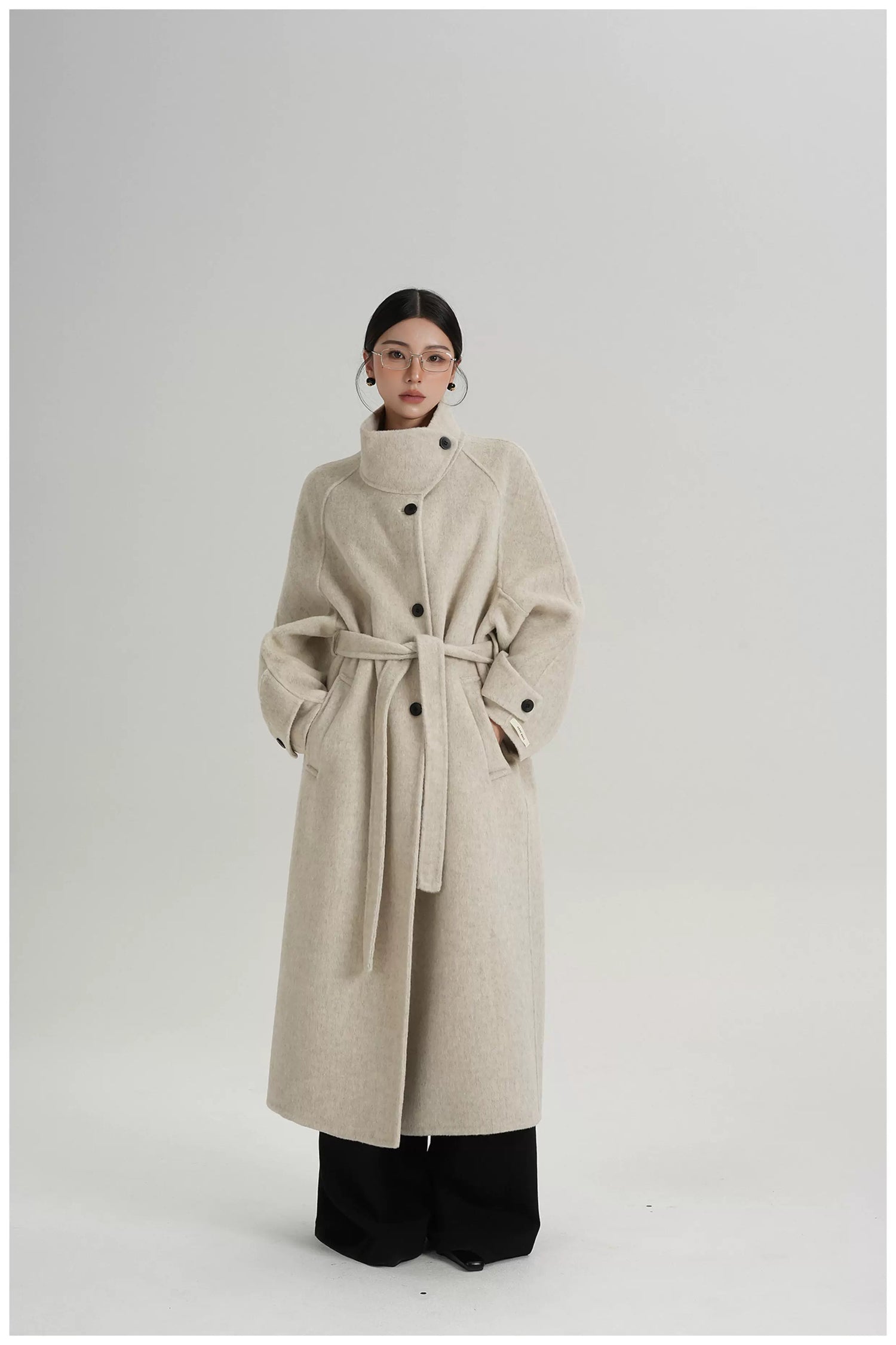 Asymmetric Stand-Collar Double-Faced Wool Coat