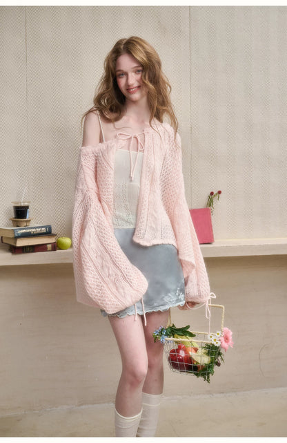 Mohair Wool Openwork Knit Cardigan