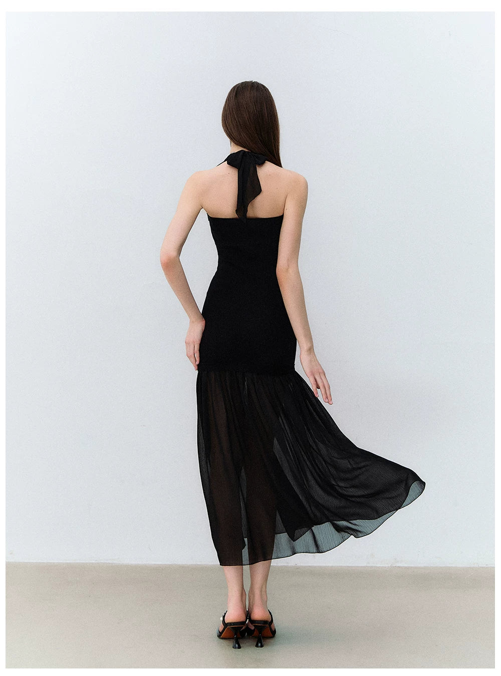 Dark Muse Spliced Mesh Halter Slim Long Dress