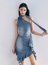 Denim-inspired Halter Neck Tank Top & Asymmetrical Ruffled Mini Skirt - CHINASQUAD