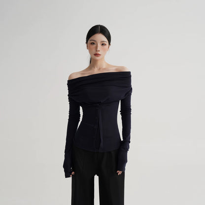 Neck Off-Shoulder Fitted Long Sleeve T-Shirt