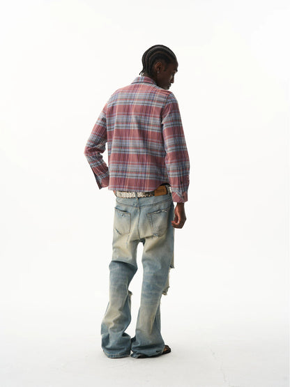 Cropped Embroidered Check Shirt