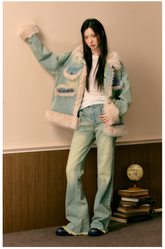 Fleece Patchwork Denim Jacket - CHINASQUAD