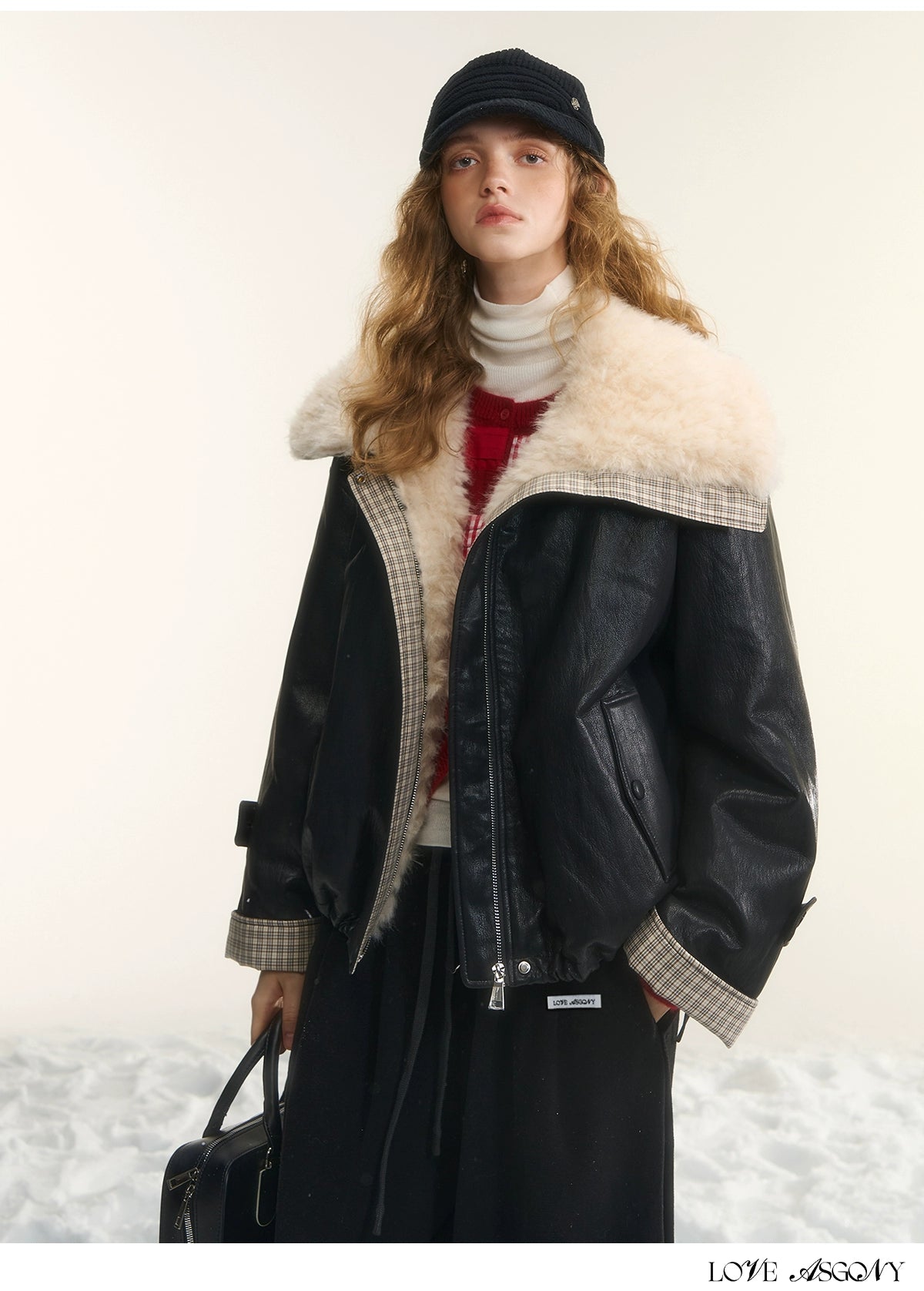 Faux-Fur Collar Down Leather Jacket