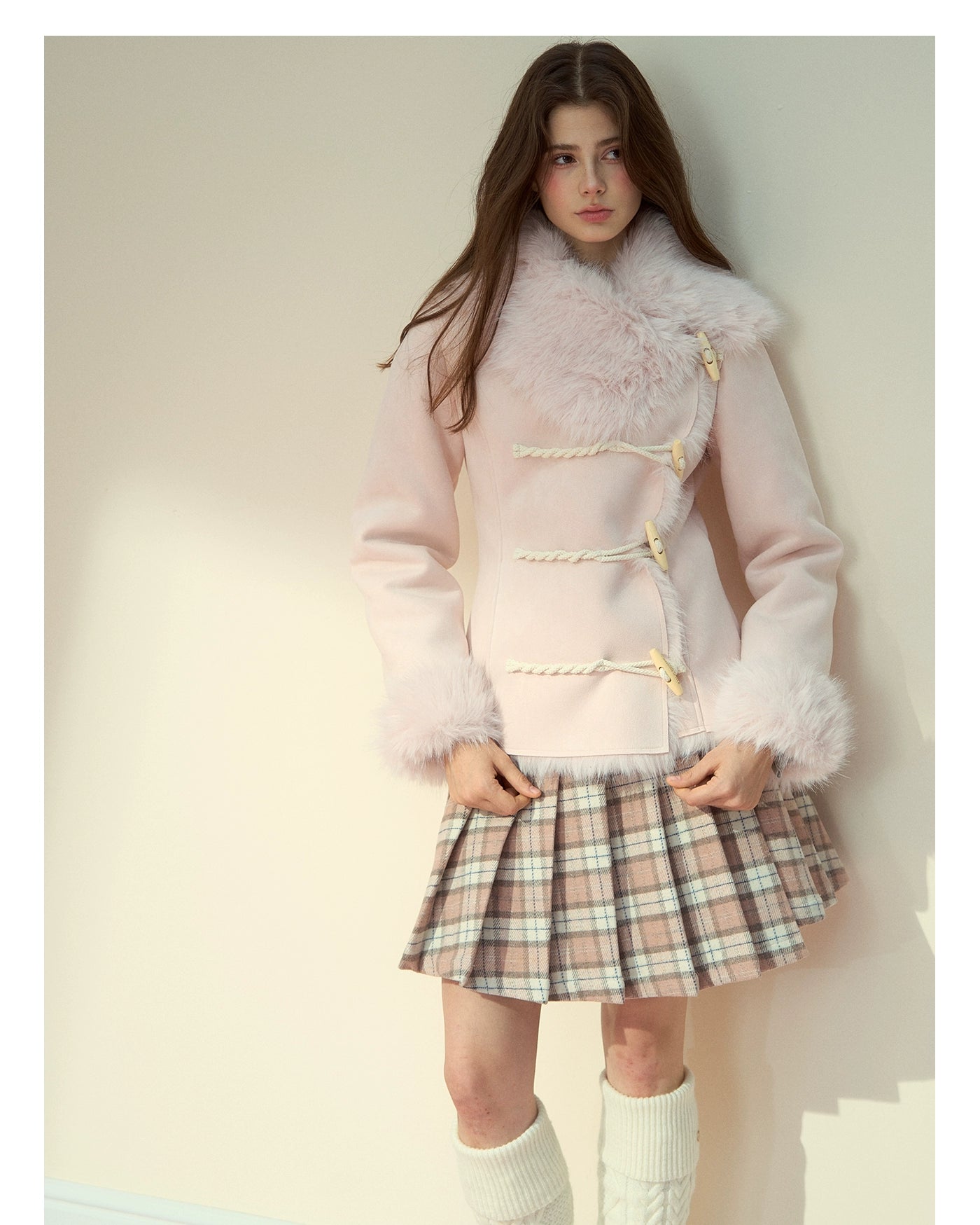 Vintage Suede Faux Fur Toggle Coat