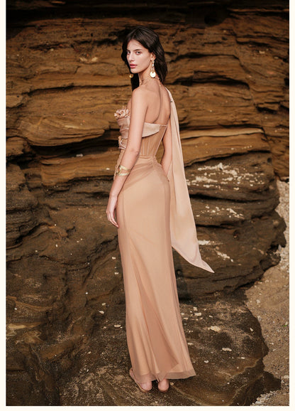 Sculpted Mesh Strapless Mermaid Dress