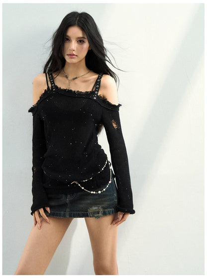 Studded Washed Denim Mini Skirt
