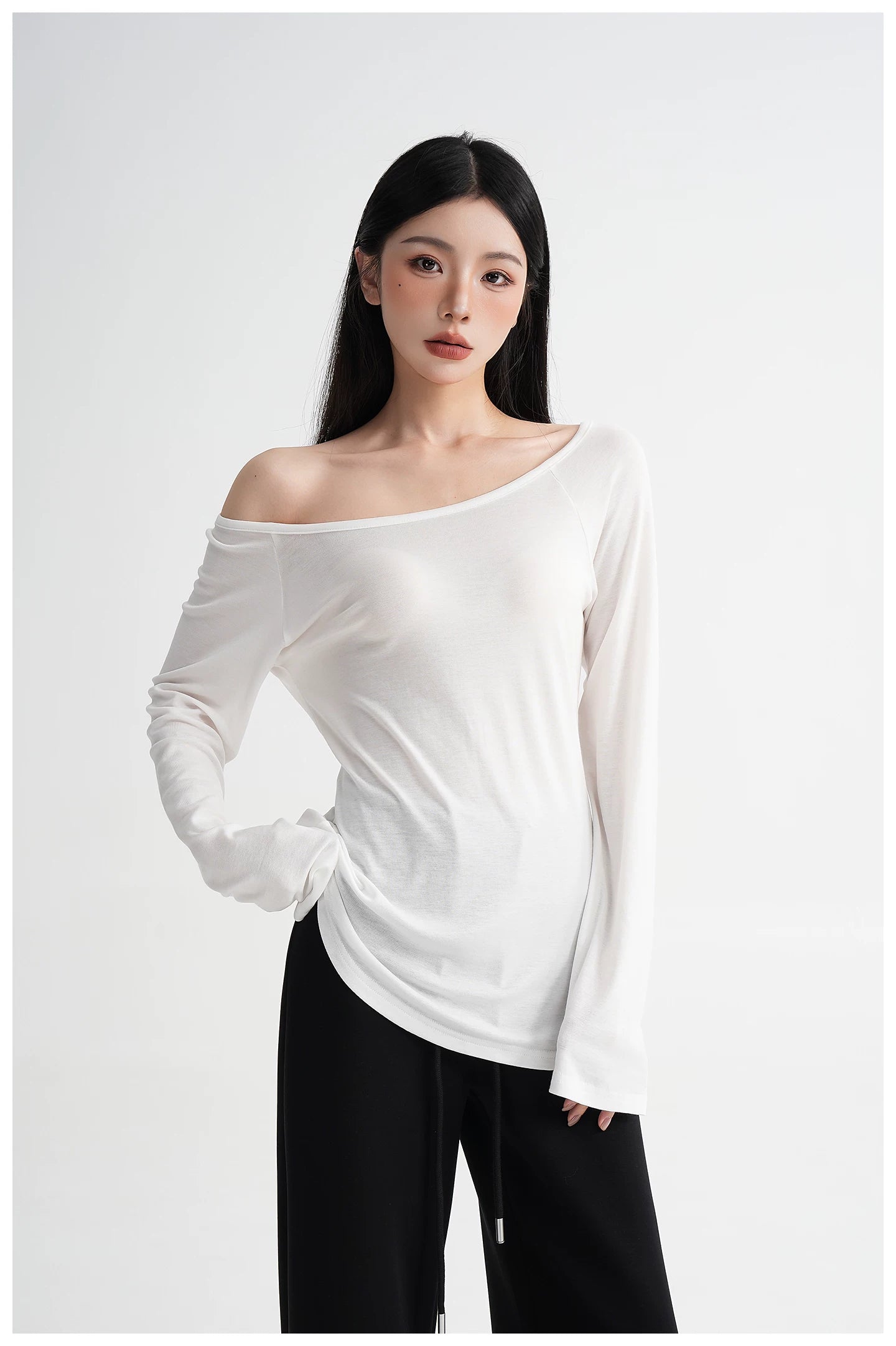 Waist-Cinching Fitted Long Sleeve T-Shirt