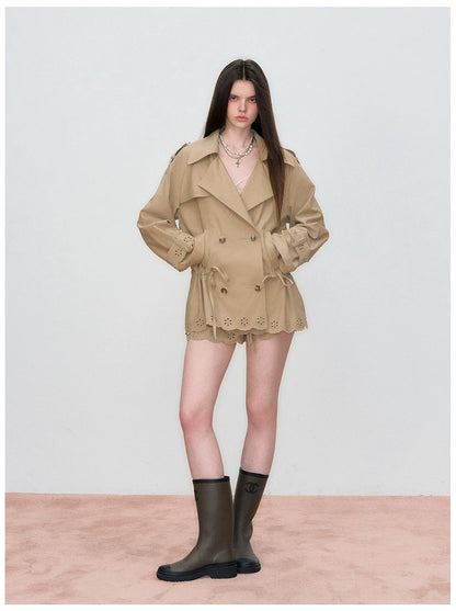 Double-Waistband Embroidered Straight Shorts