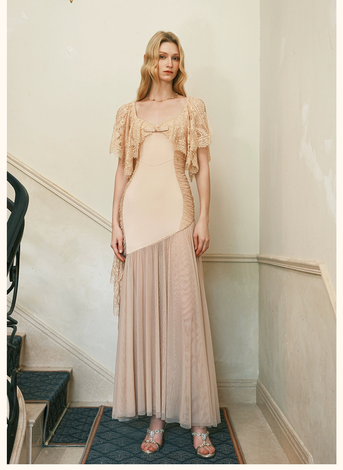 Fille Lace Panel Mesh Mermaid Dress