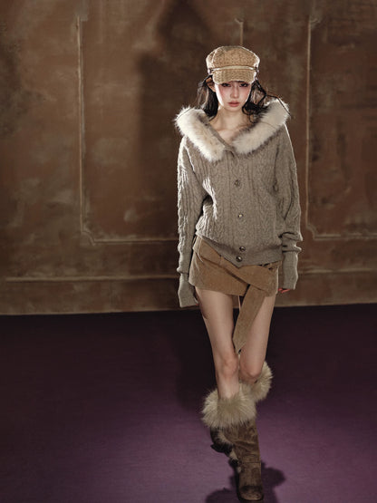 Shimmer Cable-Knit Hooded Cardigan