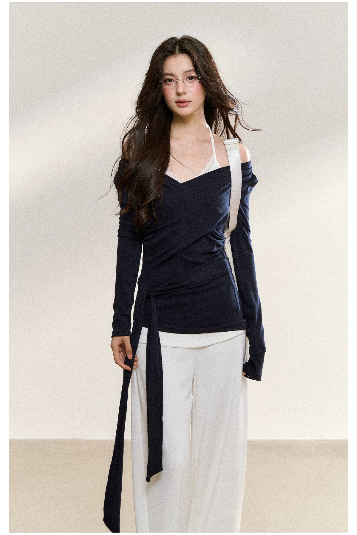 Navy Layered Off-Shoulder Blouse - CHINASQUAD