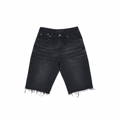 Washed Raw-edge Embroidered Denim Shorts