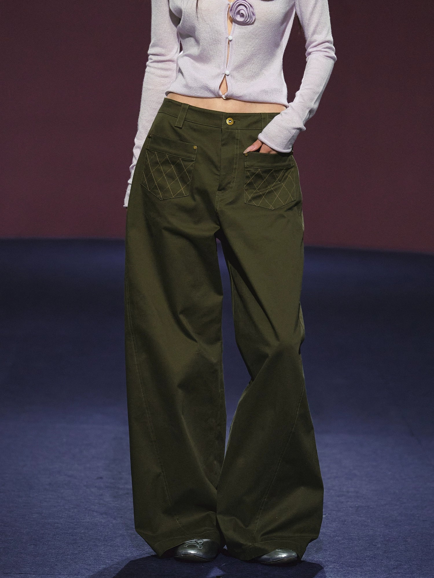 Pocket Diamond Stitching Straight-Leg Pants - CHINASQUAD
