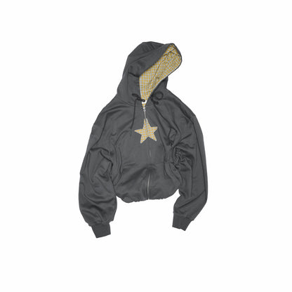 Star Patch Oversized Zip-up Hoodie