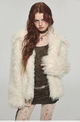 Furry Long Collar Faux Fur Coat - CHINASQUAD