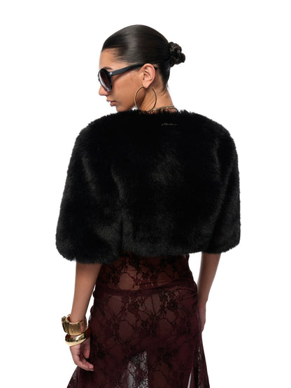 Eco-Faux Fur Cropped Holiday Jacket