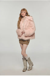 Furry Long Collar Faux Fur Coat - CHINASQUAD