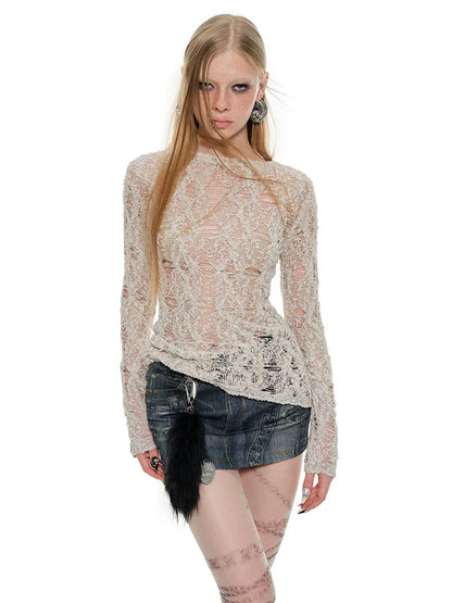 Hollow-out Sheer Knitted Top