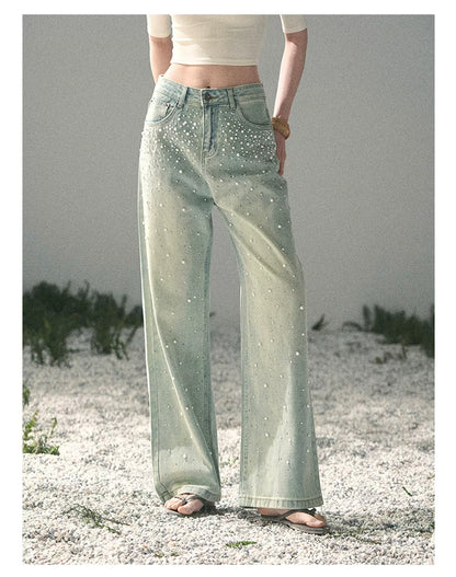 Pearl Studded Straight Leg Jeans