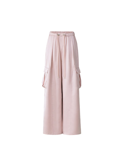 Pink &amp; White Silk Wide-Leg Pants