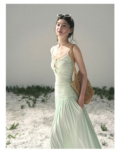Mint Pearl Texture Two-Piece Maxi Skirt Set