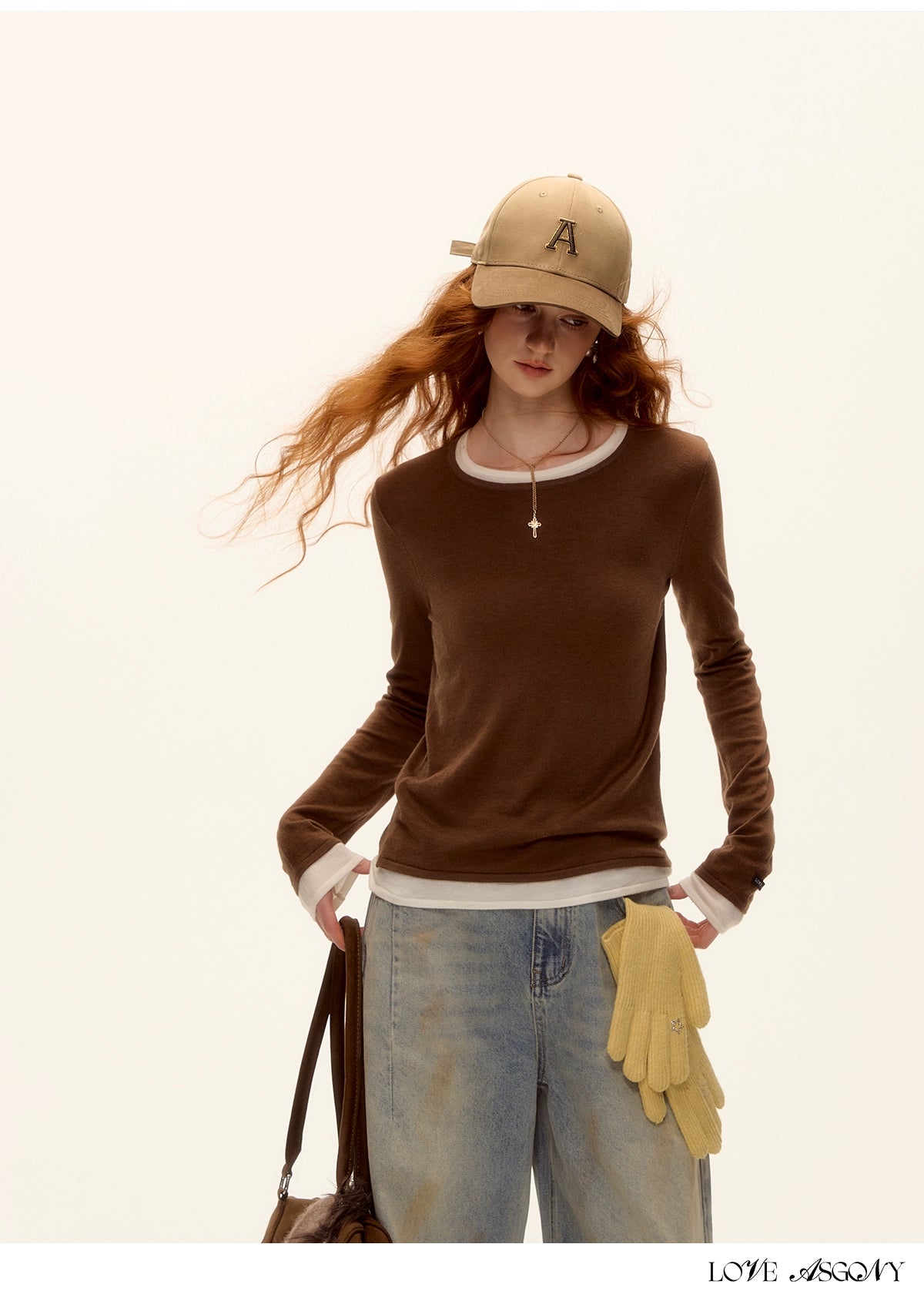 Asgony Retro Contrast Lettering Baseball Cap